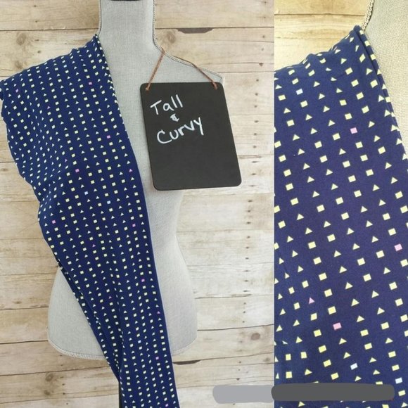 LuLaRoe Leggings Original TC - Yellow, Pink & Blue Shapes on Dark Blue - Picture 1 of 1